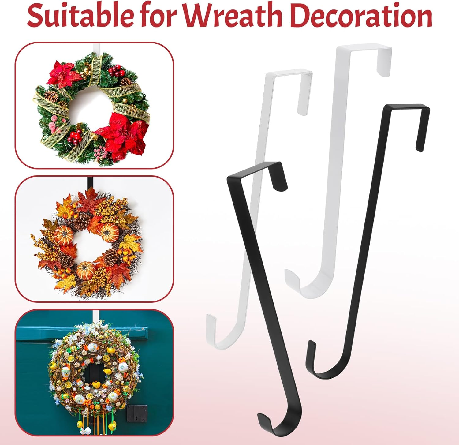 Zningesxi 30 Cm Wreath Hanger for Front Door 2 Pack White Wreath Hangers over the Door Wreaths Hanger Holder Hook Christmas Wreaths Hook Decoration Christmas Halloween Easter Home Outdoor Narrow