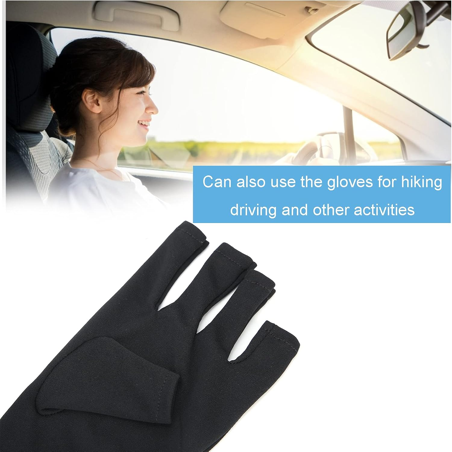 UV Protection Nail Art Gloves, Nail Art Skin Care Glove Polyester UV Resistant for Driving for Canoe for Hiking(Black) image number 1