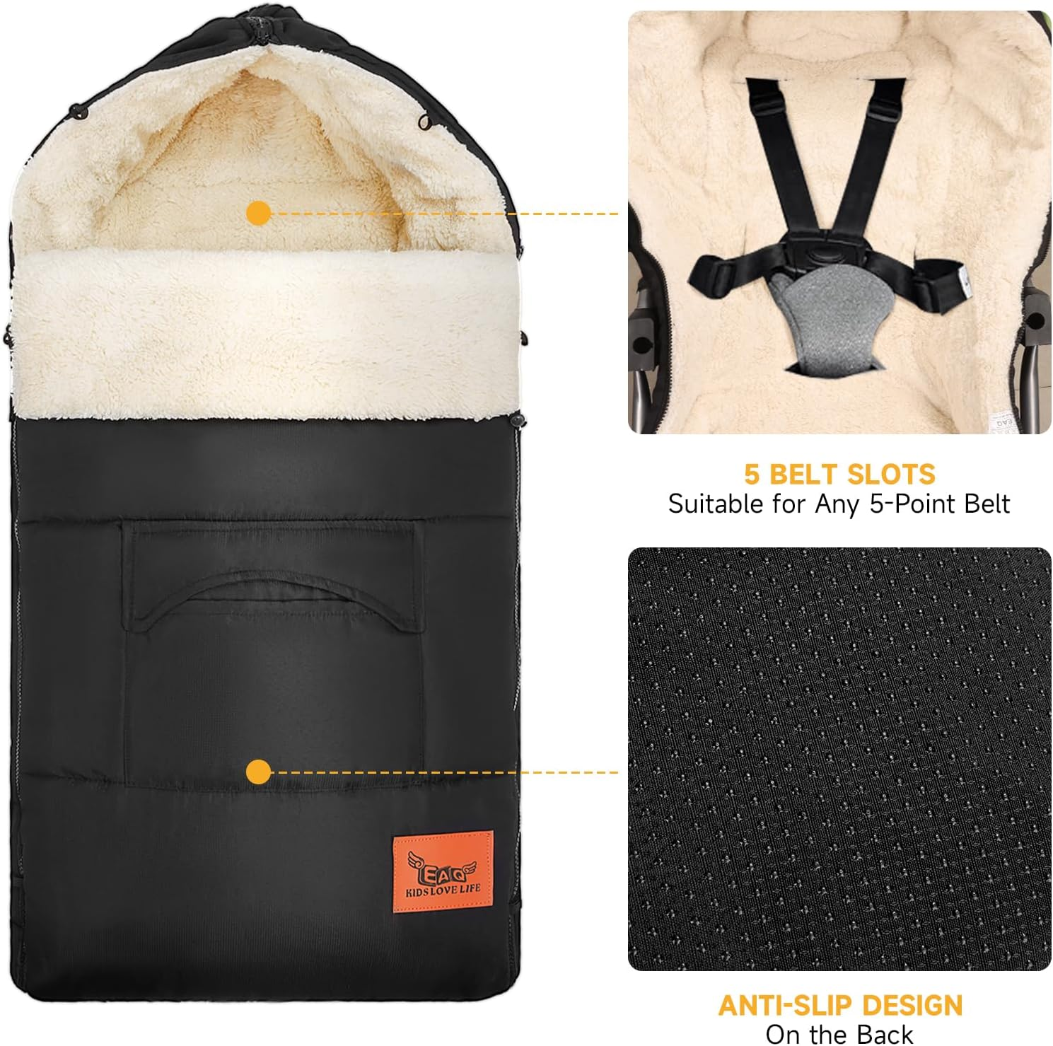 EAQ Cosytoes Footmuff with Handmuff Baby Footmuff Fleece Lined Cosytoes Warm Washable Universal Pushchair Footmuff image number 6