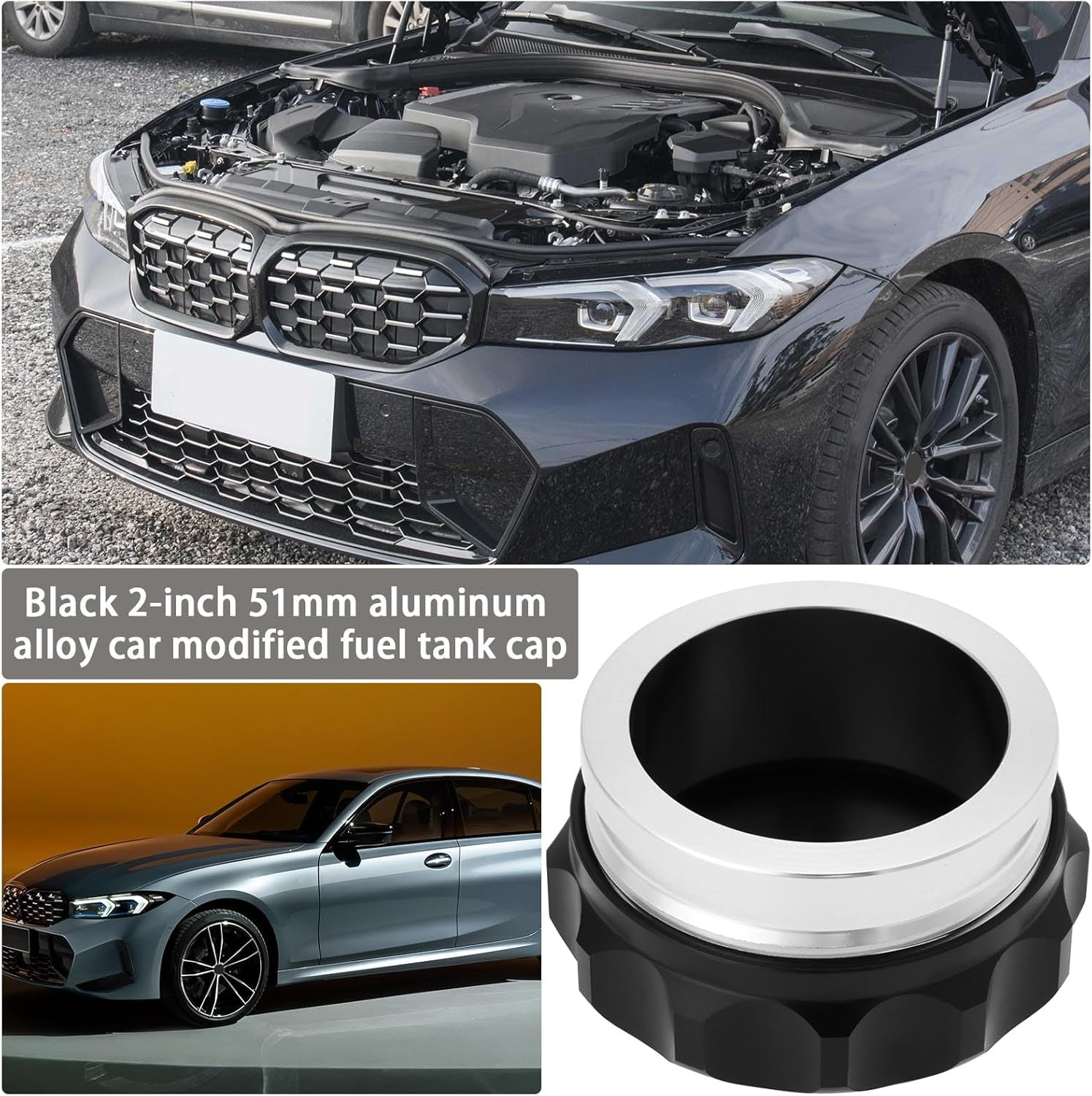 YINETTECH 2 Inch ID 51Mm Aluminium Alloy Fuel Tank Cover Weld Billet on Filler Neck with Cap Oil Fuel Water Tank Reservoir Cap Car Weld on Filler Neck Cap Oil Fuel Tank Black