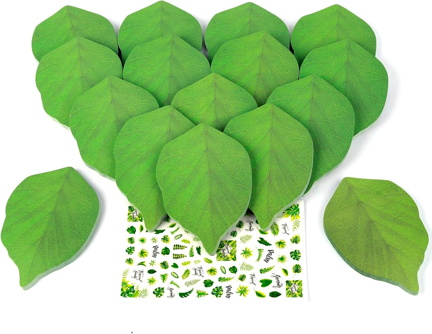 800-Sheet Leaf Sticky Notes, 50 Sheets/Pad X 16 Pads - Green Paper Notes with Leaf Stickers image number 1