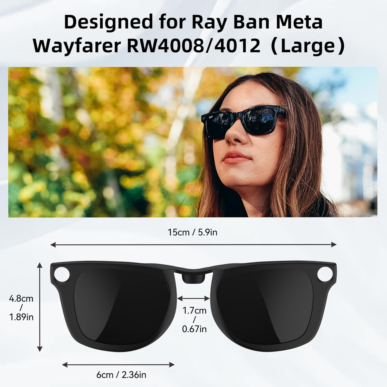 Rcstyle Compatible with Ray-Ban Meta Wayfarer(Standard) Smart Glasses Color Changing Clip Set, Dark Green, Night Vision Yellow, Black, Brown, RW4008 4Pcs