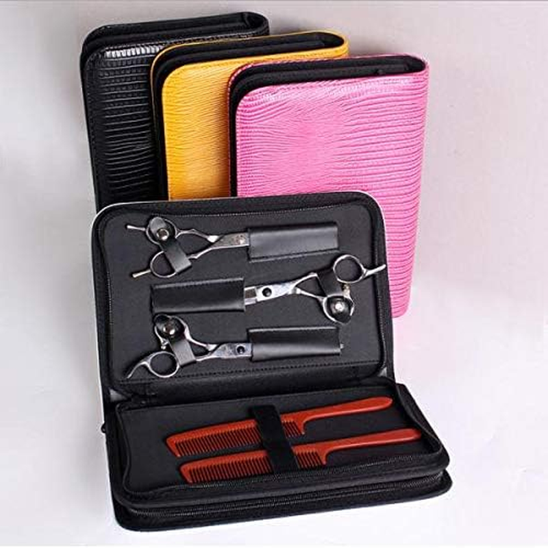 Oshhni Soft Leather Hair Scissor Shears Case Hairdressing Comb Pouch, Black image number 1
