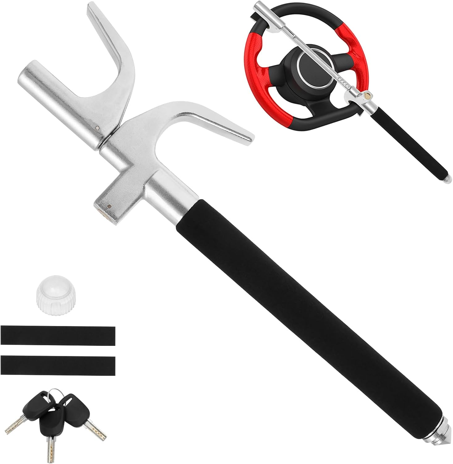 Car Steering Wheel Lock Retractable Wheel Locks Universal Adjustable anti Theft Steering Wheel Lock with 3 Keys and Safety Hammer for Cars Suvs Trucks (Black, 1Pc) image number 3