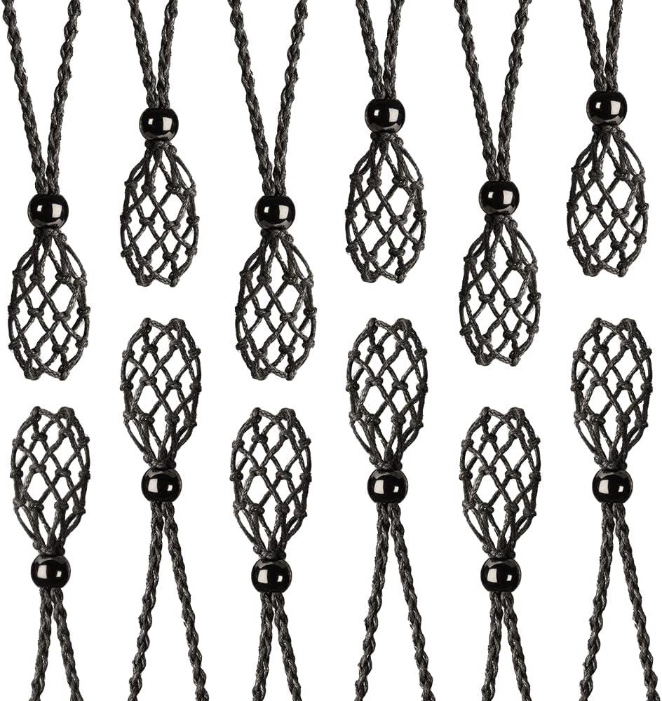 FANASY 12 PCS Crystal Cage Necklace Holder Necklace Cord Empty Stone Holder Pendant Stone Holder Replacement with Adjustable Length