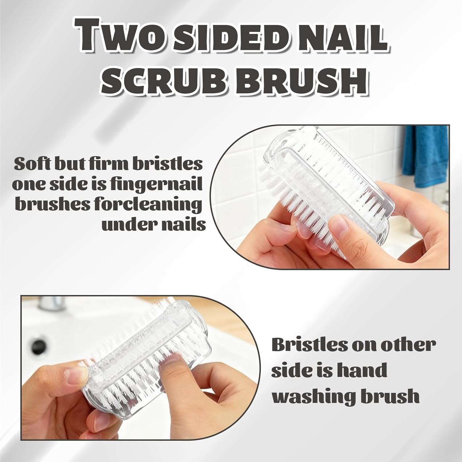 Zeaying Pack of 2 Double-Sided Nail Brush, Transparent Hand Wash Brush, Nail Brush, Hard Fingernail Brush, for Cleaning by Hand Nail Bathroom Sink image number 1