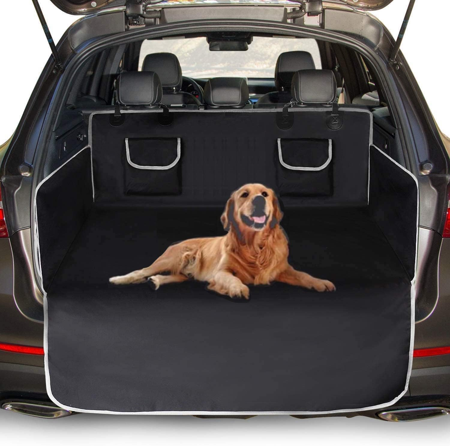 UNIQU Car Boot Cover for Dogs | Waterproof, Nonslip Pet Car Boot Liner Protector | Universal Trunk Dog Blanket with Side & Bumper Protection (Black - Grey Edge) image number 6