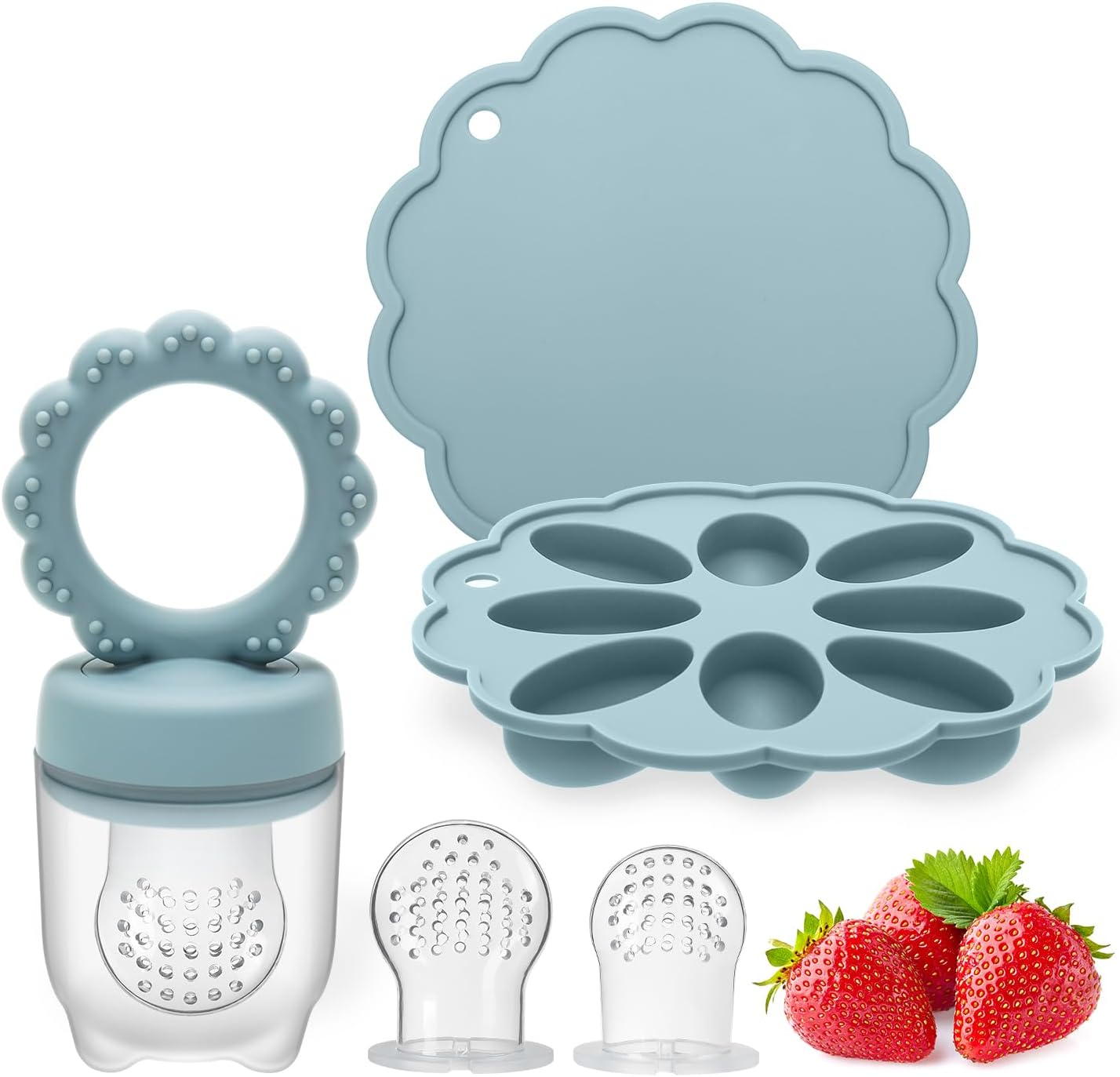 Baby Silicone Fruit Food Feeder Pacifier & Breastmilk Popsicle Freezer Molds,Sunflower Design BPA Free Baby Food Storage Containers Frozen Ice Tray for Baby Feeding Safely, Infant Fruit Teething Toy