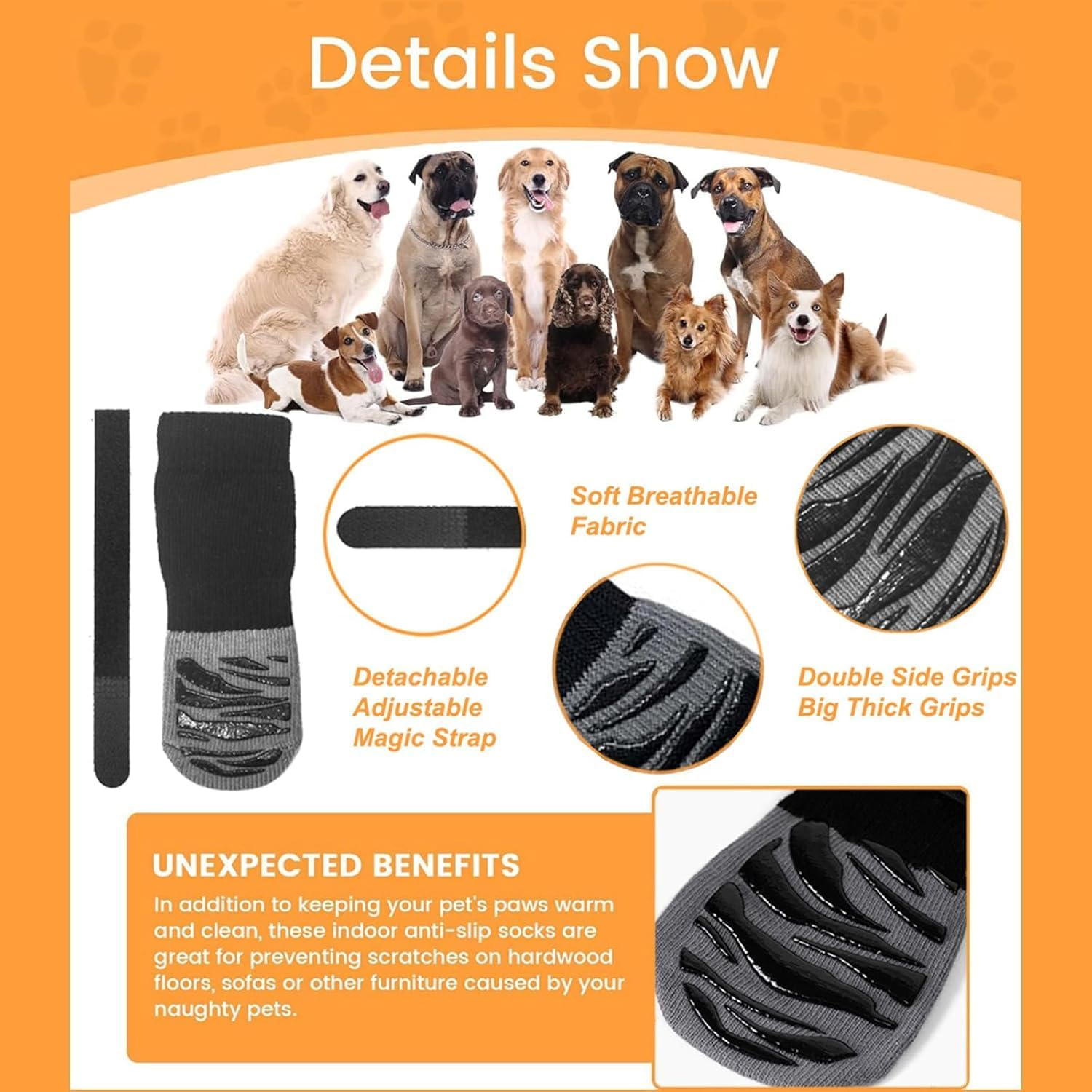 Dog Socks to Prevent Licking Paws, Non-Slip Dogs Grab Socks for Advanced Dogs on Hardwood Floors Comfortable Paw Protectors for Hot Roads and Winter, Dog Socks and Booties（Tiger Pattern 2 Pairs XL） image number 6