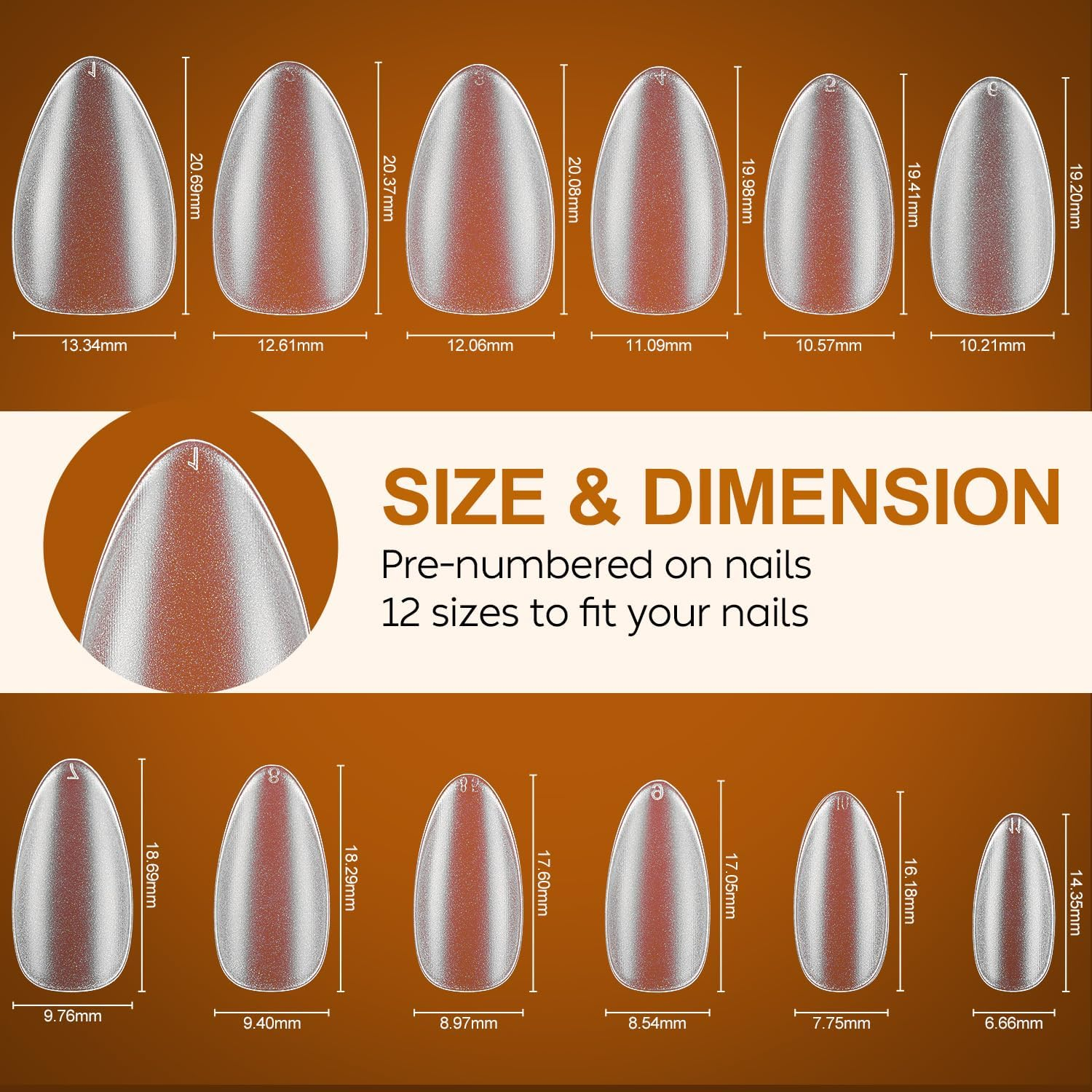 Nicedeco Short Almond Full Cover Nail Tips Press on Nails Clear - False Nails Soft Gel Tips 12 Sizes 216 Pieces - 008 - Npon009 image number 2