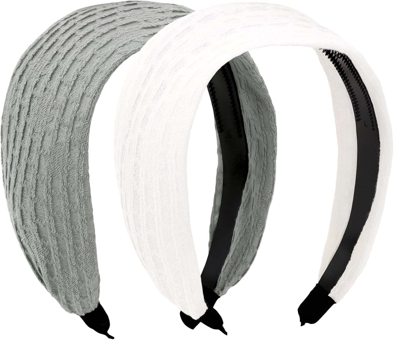 Pruadeor Pack of 2 Wide Headbands, Women'S Fashionable Hair Band for Women, Hair Accessories, White, Grey image number 3