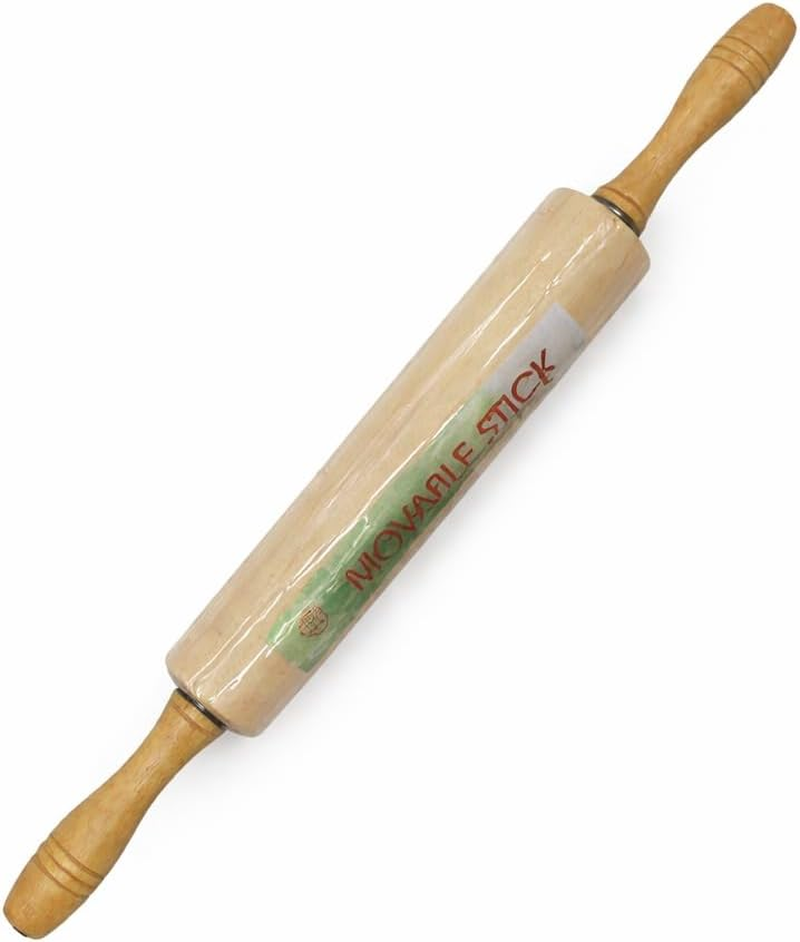 Leona Co 42Cm Wooden Rolling Pin with Movable Handles, 4Cm Thick Solid Wood Rolling Pin for Baking, Pastry, Pizza Dough & Fondant, Traditional Baking Tool for Cookies, Pies, Bread (1) image number 1