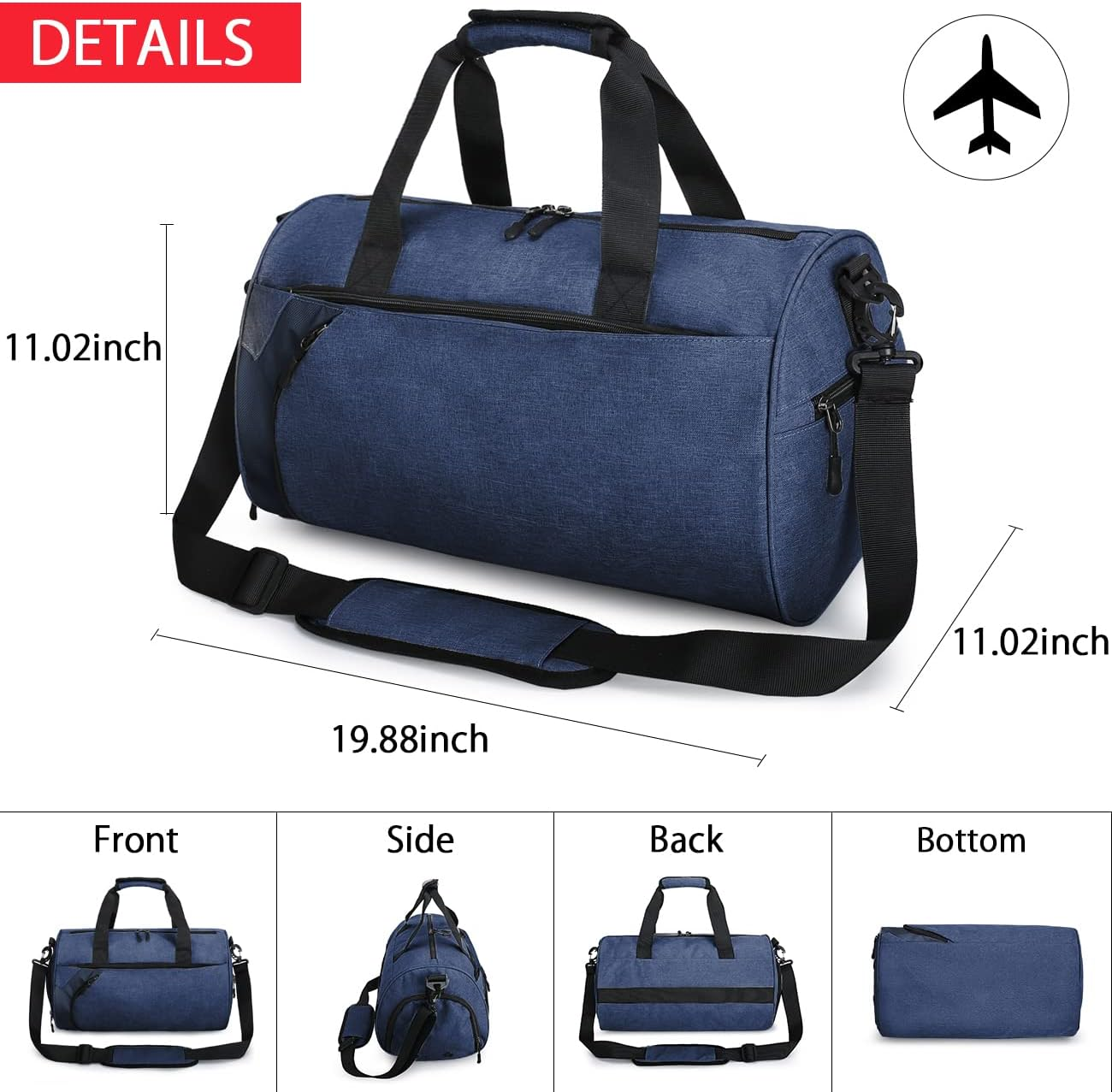 Duffle Bag for Men Women 40L Waterproof Sport Duffels Bags Gym Travel Bag with Shoes Compartment Weekender Overnight Bags Lightweight Carry on Bag with Wet Pocket,Navy - Navy image number 2