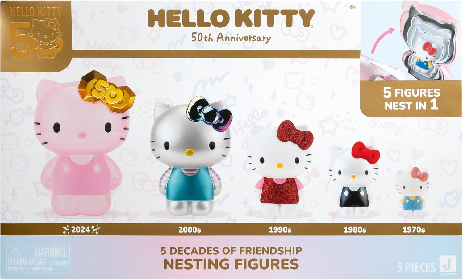 Jazwares Hello Kitty and Friends 50Th Anniversary Nesting Figures - Five Figures 6&rdquo; to 2&rdquo; Each with a Unique Finish - 5 Decades of Friendship - Officially Licensed Sanrio Product image number 3