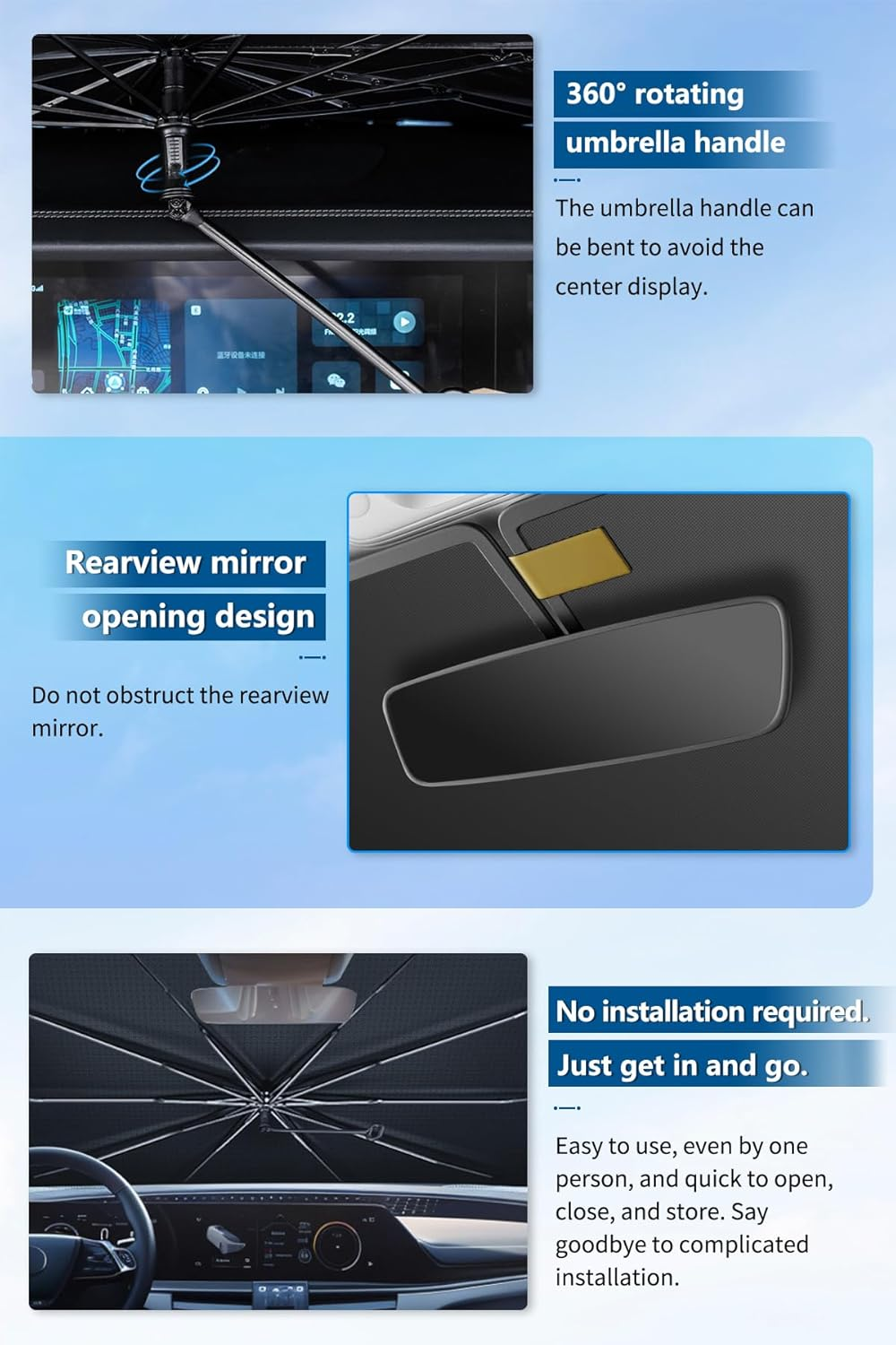 Car Windshield Sunshade Umbrella - Foldable Car Windshield Sun Shade Cover, 5 Layers UV Block Coating, Front Window Heat Insulation Protection, for Auto Sedan, SUV Wind Shield (132&times;72Cm) image number 3