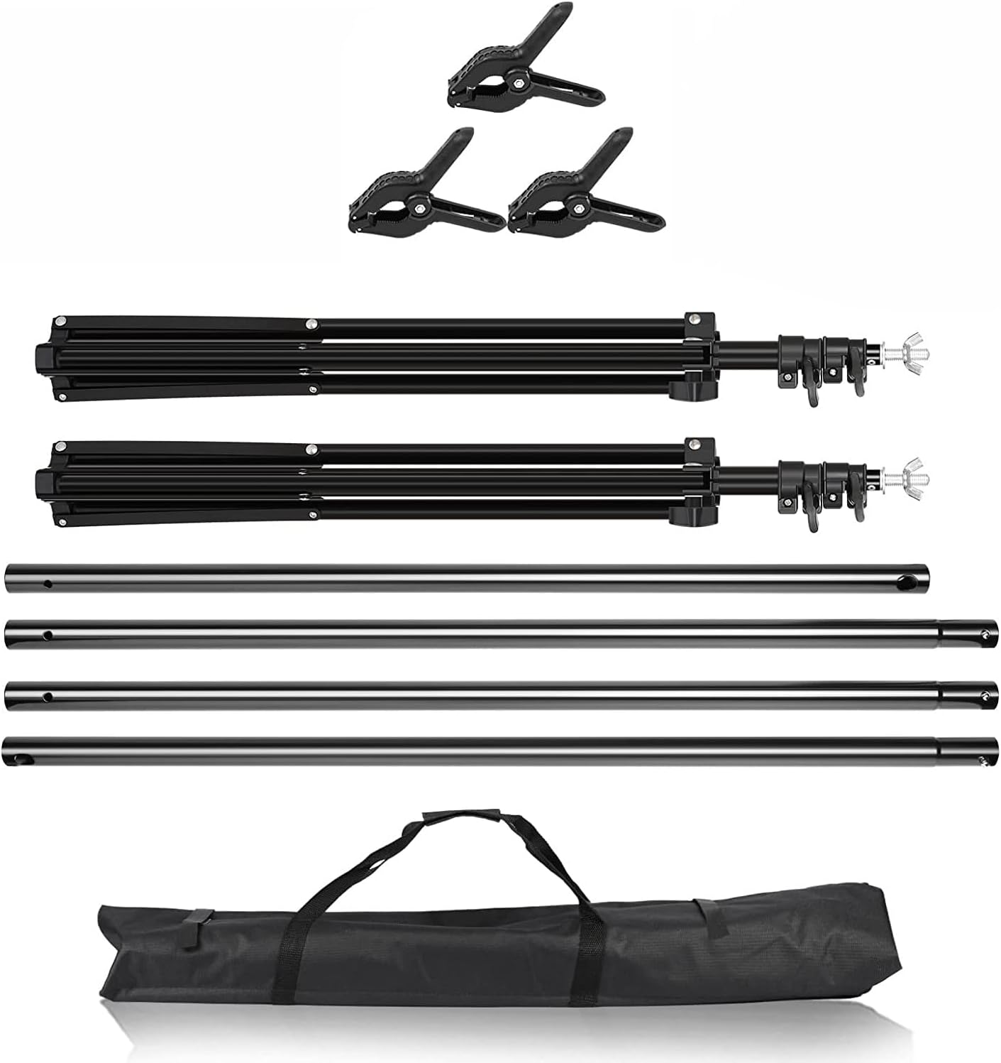 Kshioe Backdrop Support Stand 6.4X10Ft Photo Backdrop Stand Adjustable Photography Studio Background Support System Kit with Carrying Bag and 3 Clamps for Photo Video Shooting, Wedding, Party image number 4
