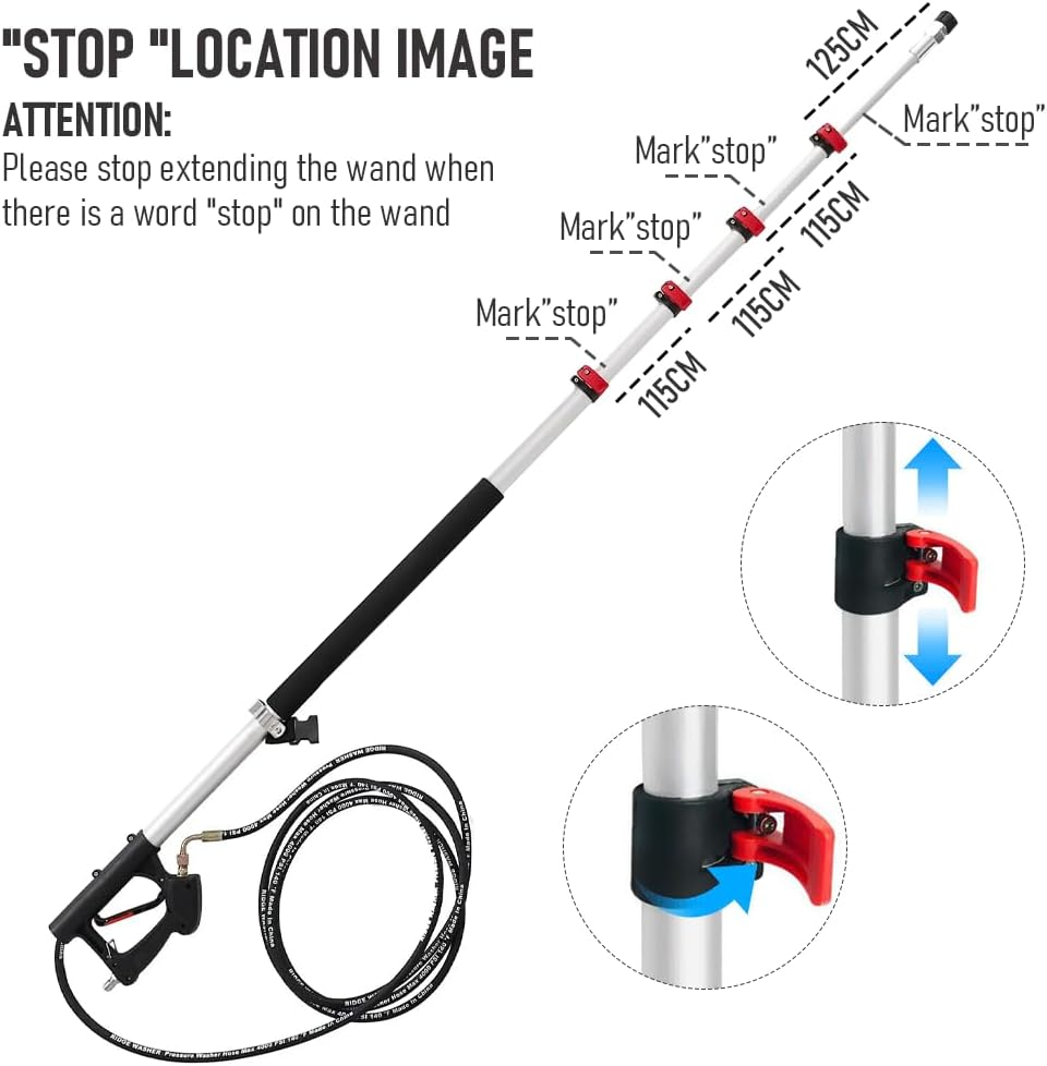 ALSTON 6M Telescoping Pressure Washer Wand Max 4000PSI Length Extendable and Adjustable with Support Belt Spray Wand and 5 Spray Nozzles for High Reach Roof Fence image number 3