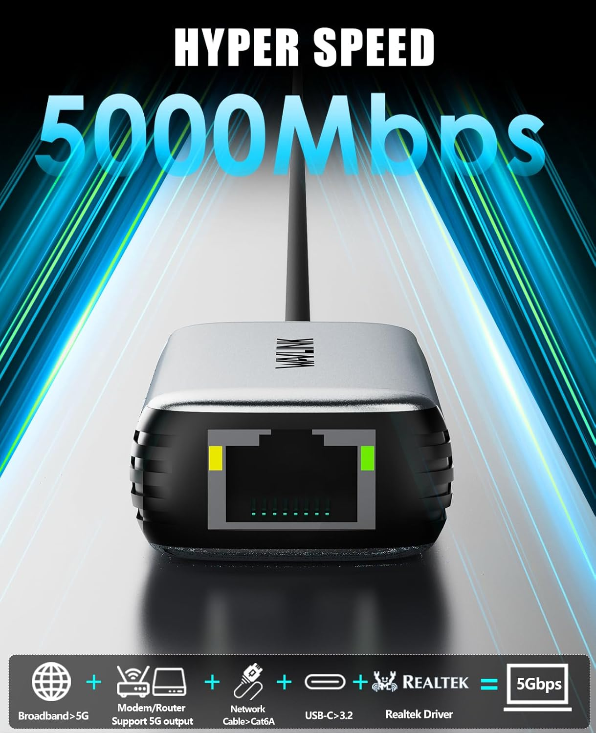 WAVLINK 5Gbps USB C to Ethernet Adapter, 5000Mbps USB-C to RJ45 Network Converter, Aluminum Case for Windows, Mac OS, Ipad OS and More, RTL8157 Chipset, (5Gbps Need Type-C > 3.2) image number 6