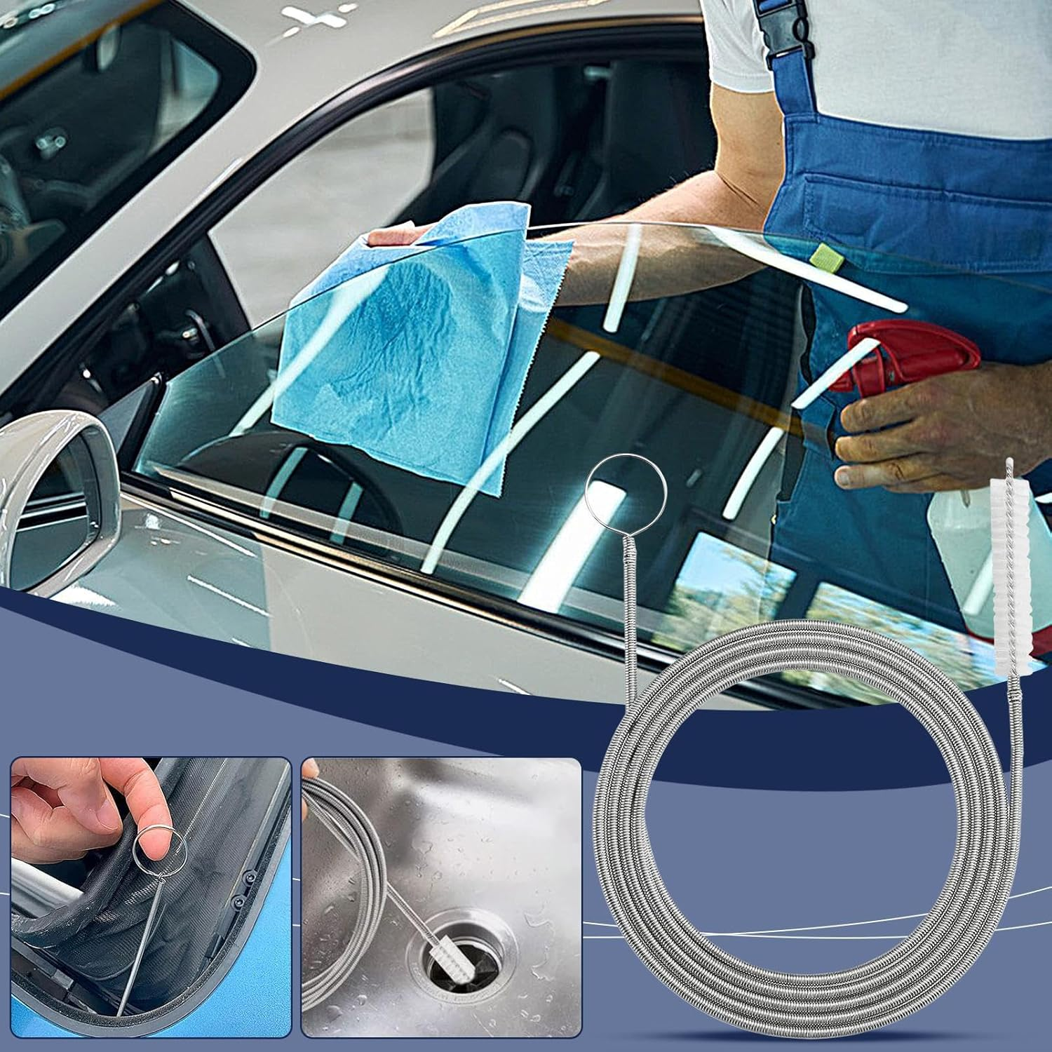 Drain Cleaning Brush | 59Inch Drain Pipe Brush | Sunroof Scrubber Automotive Care Accessories for Window Vehicle Sink Vent Outdoor Kitchen Laundry Home RV Bathroom Camping