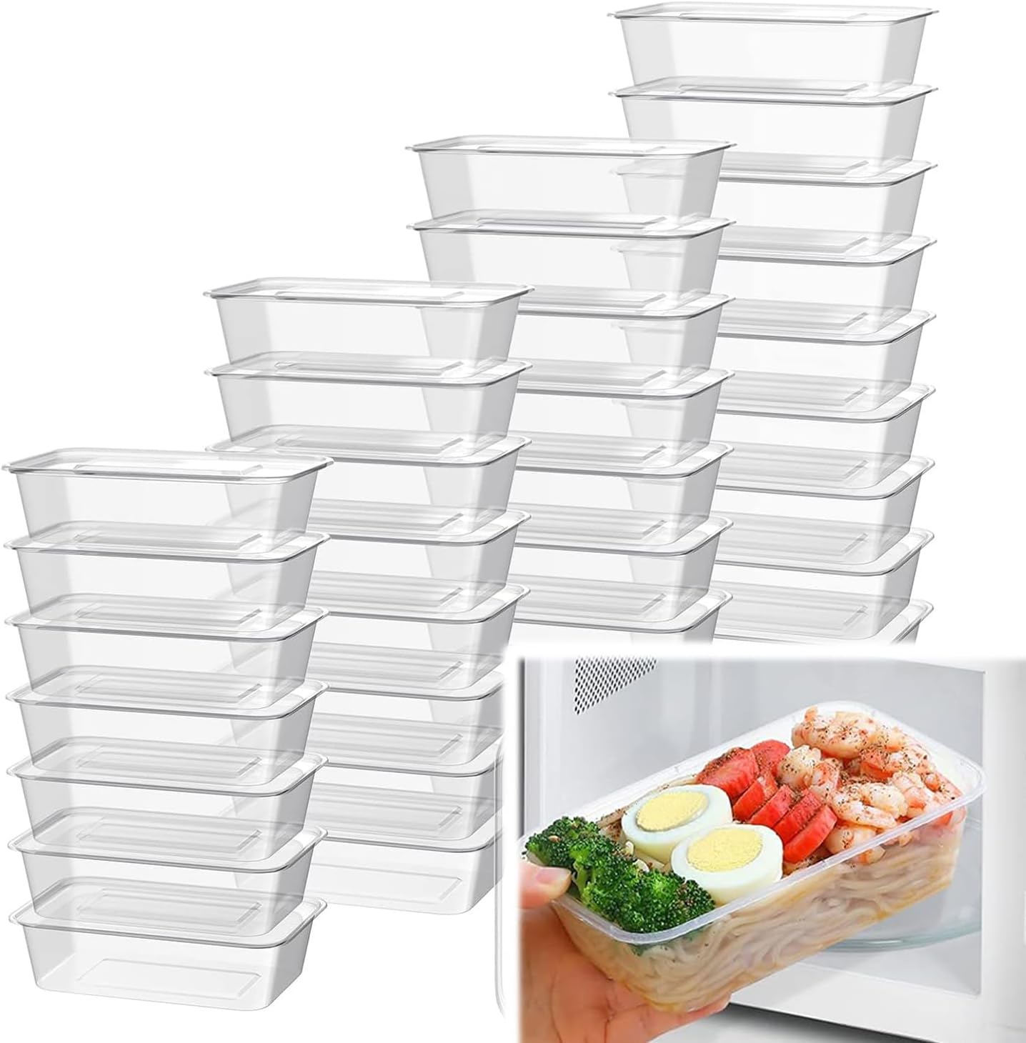 WADY Meal Prep Containers, 50 Pack Plastic Storage Food Containers with Lids, BPA Free Reusable Meal Prep Containers, Plastic Food Storage Trays with Airtight Lids (750Ml) image number 4