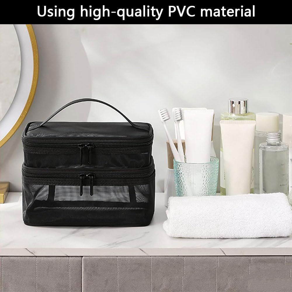 RUTREZOGO 3 Pack Mesh Makeup Bags, Zippered Cosmetic Organizer Pouches Set (Small, Medium, Large), Black Travel Toiletry Makeup Purses for Daily Use, Accessories & Stationery Storage image number 5