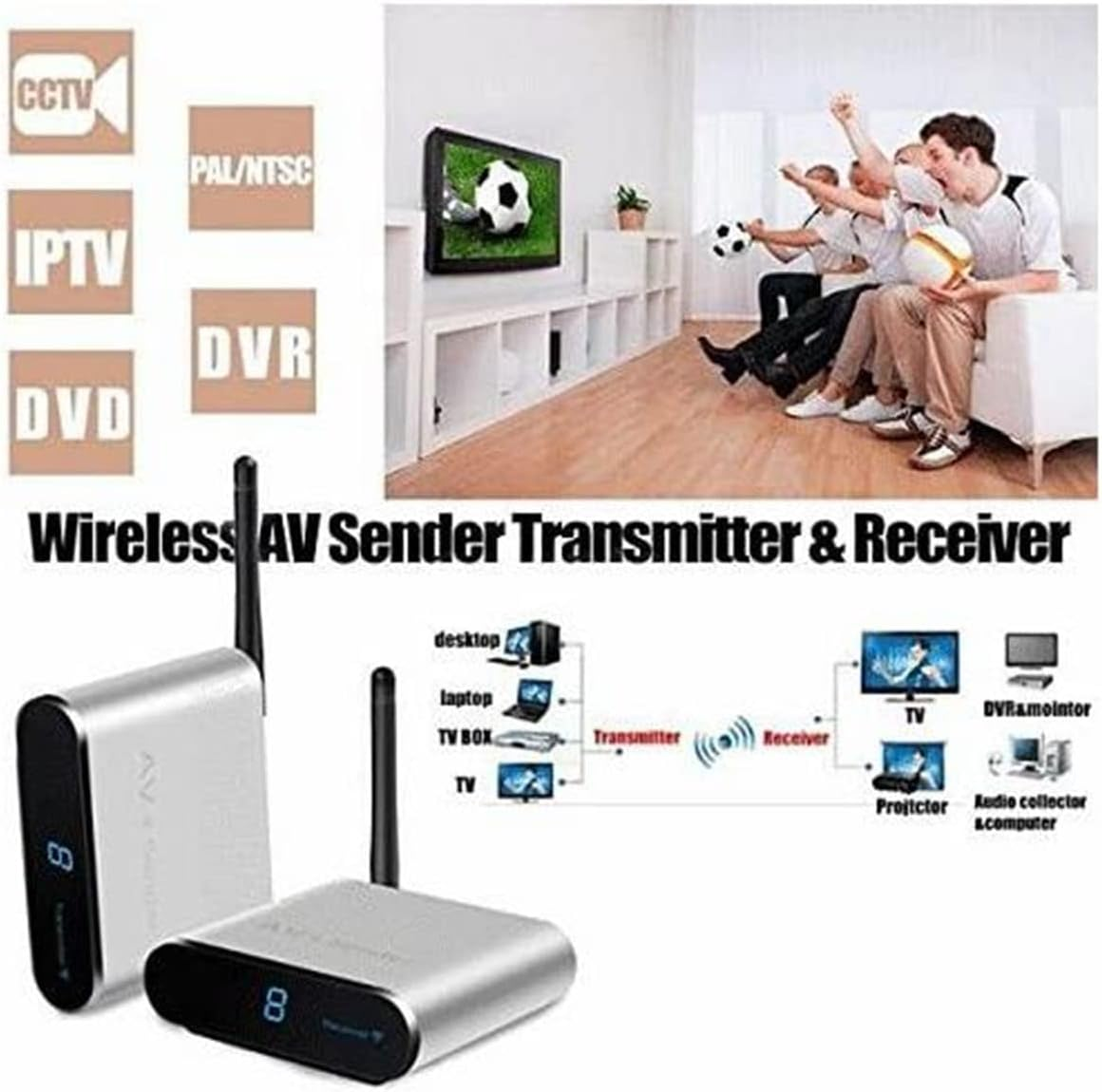 Sound Video Sender Receiver, Aluminum Alloy AV Transmitter Receiver Noiseless 8 Channel for Camera for TV (AU Plug) image number 1