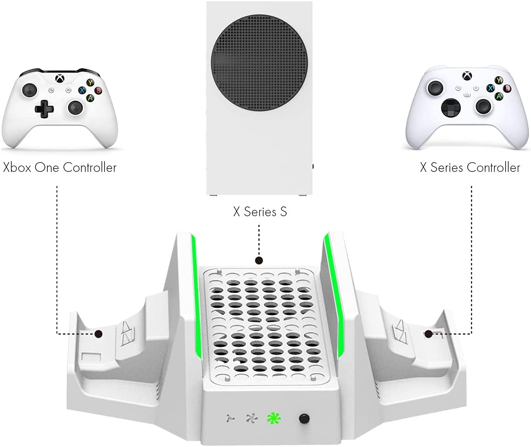 Elecgear Vertical Cooling and Charging Stand for Xbox Series S, 2X Rechargeable Battery and Dual Charger Dock for Xbox Controller, Cooling Fan with LED Lights and USB Port for Gaming Accessories image number 4
