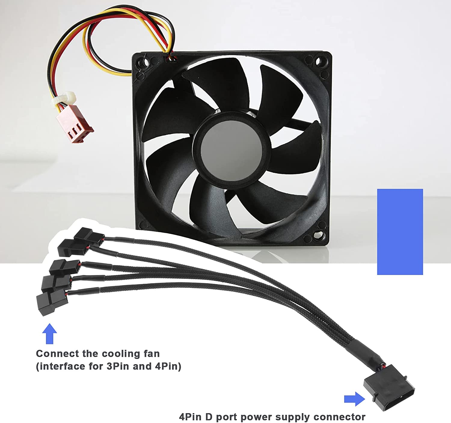 Emagtech 5 in 1 4-Pin Molex to 5 X 3-Pin / 4-Pin PC Chassis Fan Separator PC Chassis Fan Separator Y Power Adapter Cable Compatible with 3 or 4 Pin Fans image number 2