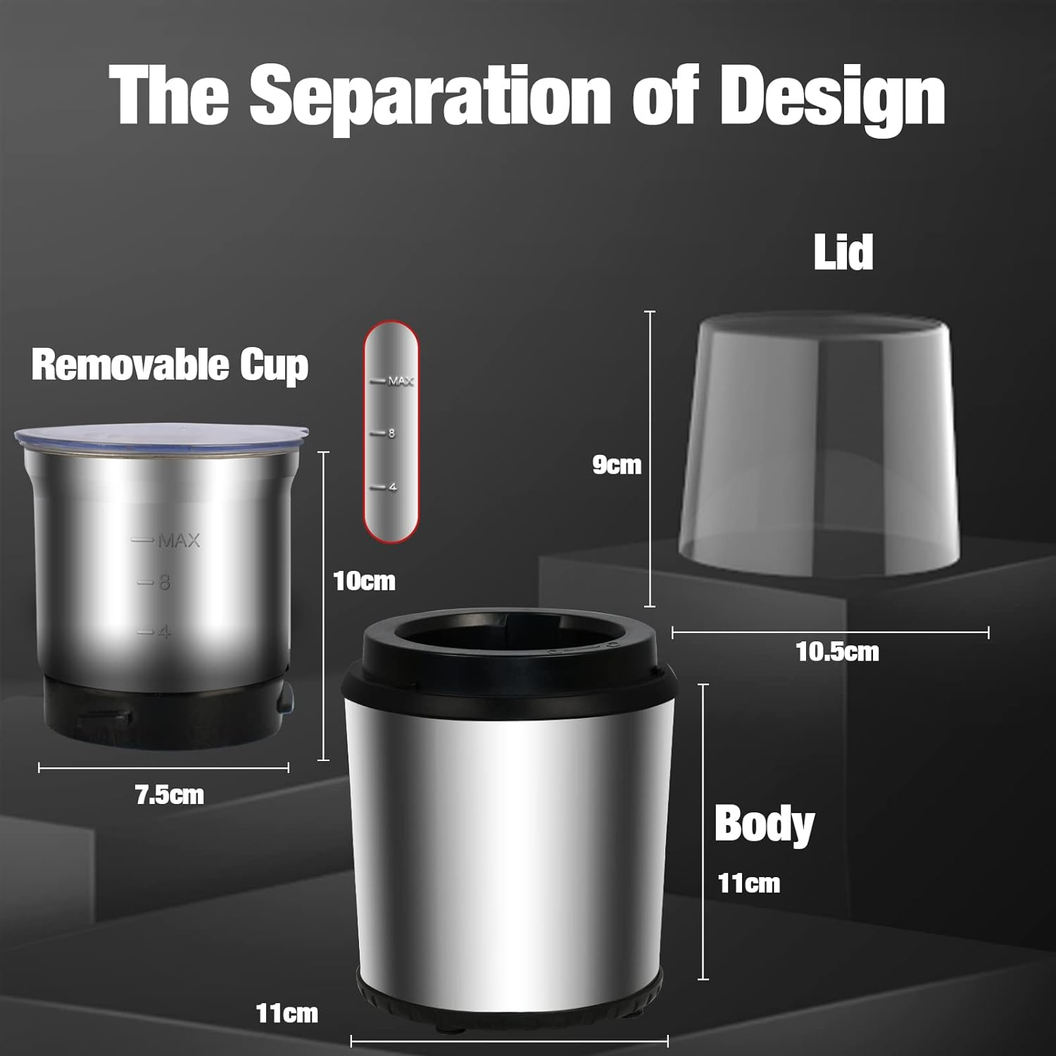 Coffee Grinder, Detachable Electric Spice Grinder with Removable Cup for Seeds, Nuts, Grains