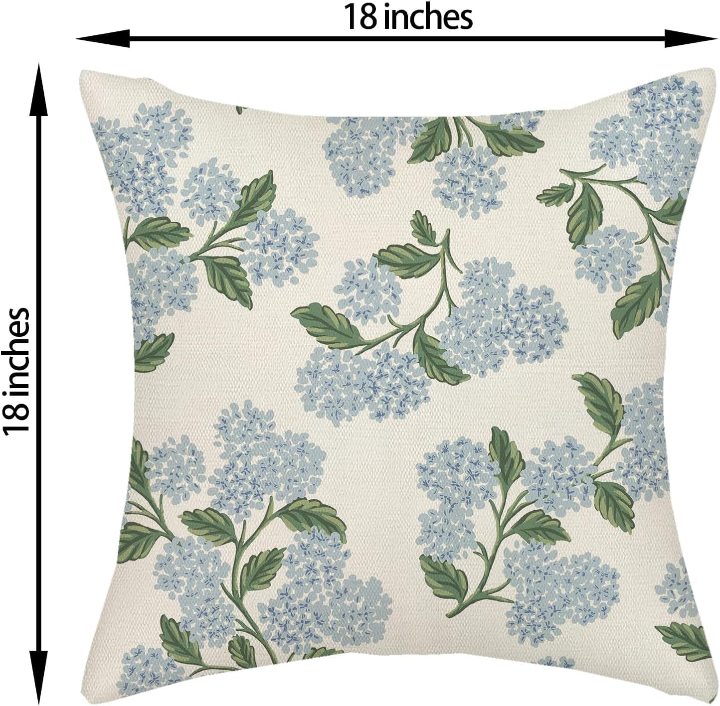 Spring Pillow Covers 18X18 Inch 2 Pcs Blue Green Hydrangea Flower Decor Throw Pillows Vintage Floral Seasonal Summer Outdoor Decoration Pillowcase Linen Cushion Cover for Couch Sofa image number 4