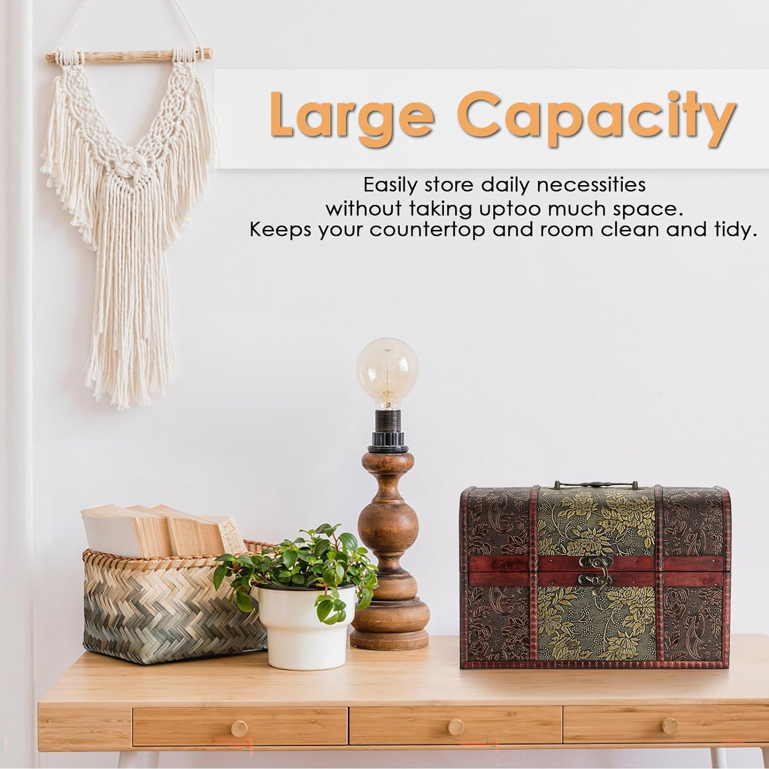 ELLDOO Vintage Treasure Chest Box, Pirate Keepsakes Box for Kids Gifts, Wooden Treasure Storage Box Decorative Box for Jewelry Pearl Trinkets, X-Large image number 6