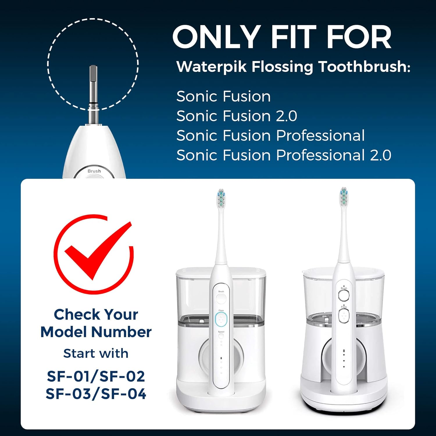 Fitmount 6 Pack Toothbrush Replacement Heads Compatible with Waterpik Sonic Fusion 2.0, Fitmount Flossing Brush Head Fit for Water-Pic SF-01W SF-02W and 2.0 SF-03 SF-04 image number 5
