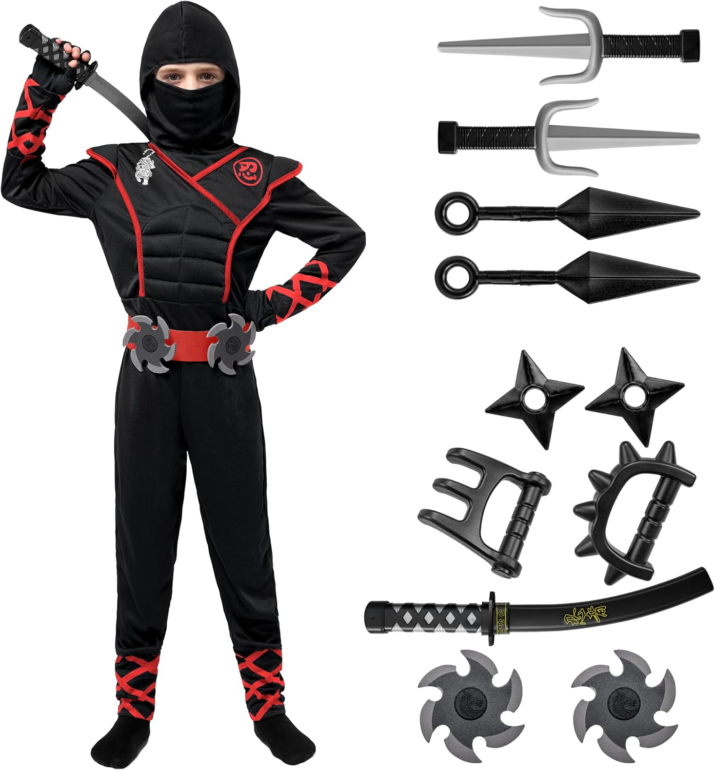 Spooktacular Creations Halloween Ninja Costume, Ninja Outfit Set for Kids, Halloween Costumes for Boys Dress up Party image number 3