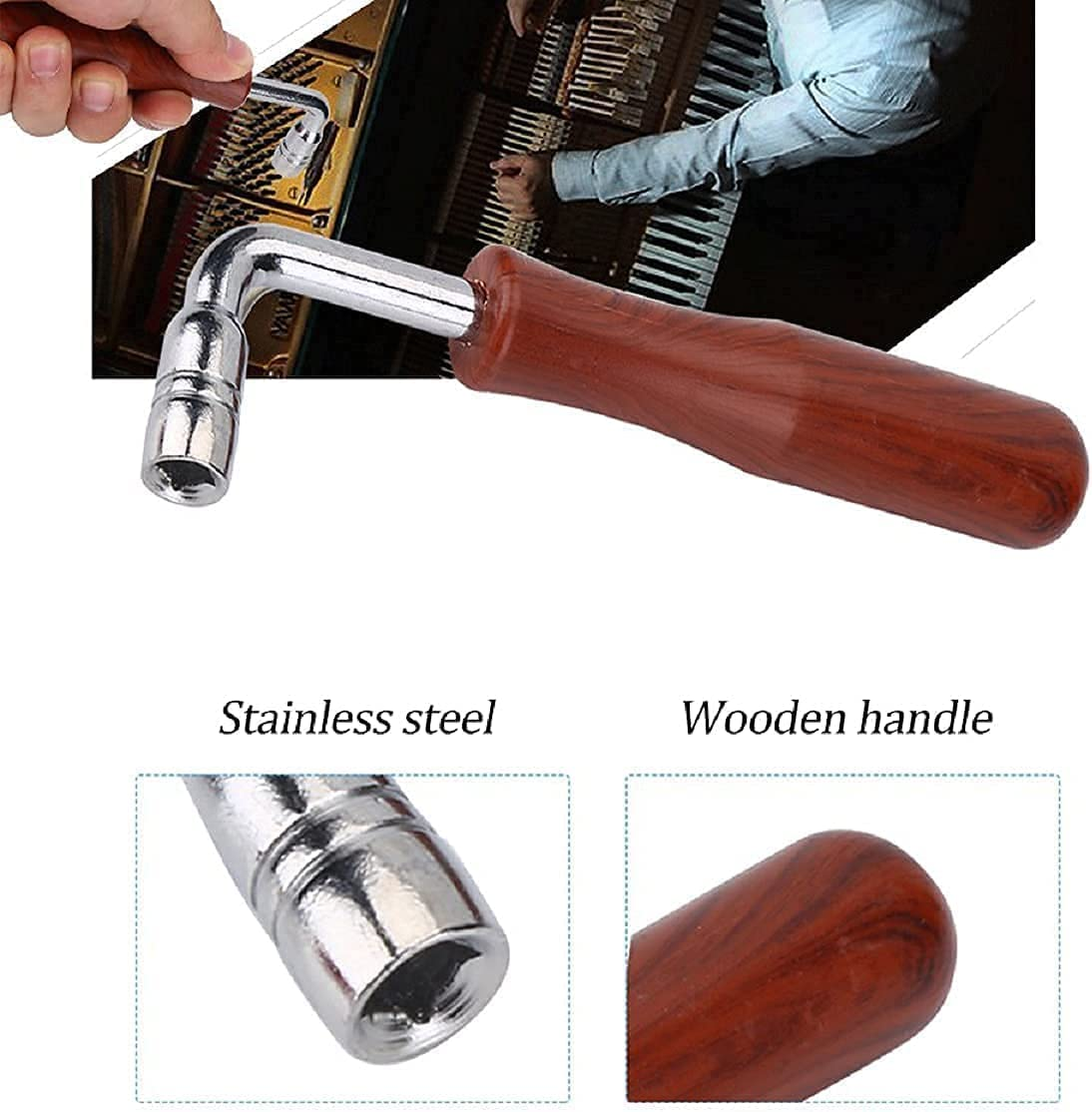 Piano Tuning Kit, Professional Piano Tuning Kit of 8Pcs, Tuning Wrench Hammer Temperament Strip Mute Piano Tuning Tool Kit DIY Piano Fixing Set for Piano Tuner, Tuning Beginner and Professional Tuner image number 1