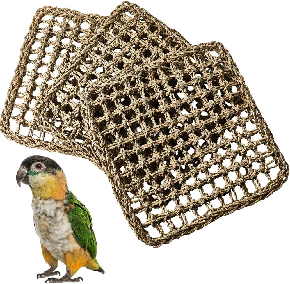 GORGECRAFT Pack of 3 Seagrass Bird Mats for Parrots Parakeets Natural Grass Woven Net Climbing Rope Ladder Hammock Cage Accessories for Lovebirds Budgies Cockatiels Pigeons image number 5