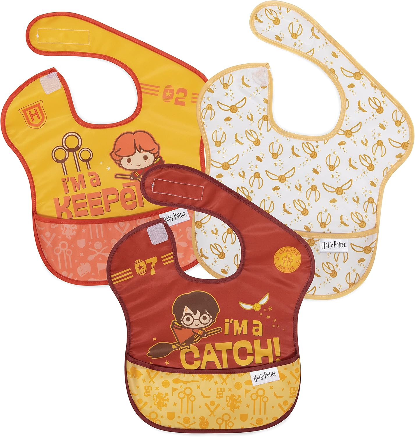 Bumkins Harry Potter Superbib, Baby Bib, Waterproof, Washable, Stain & Odor Resistant, 6-24 Months, 3 Pack - Quidditch - J2 Wonder Woman, Cape image number 4