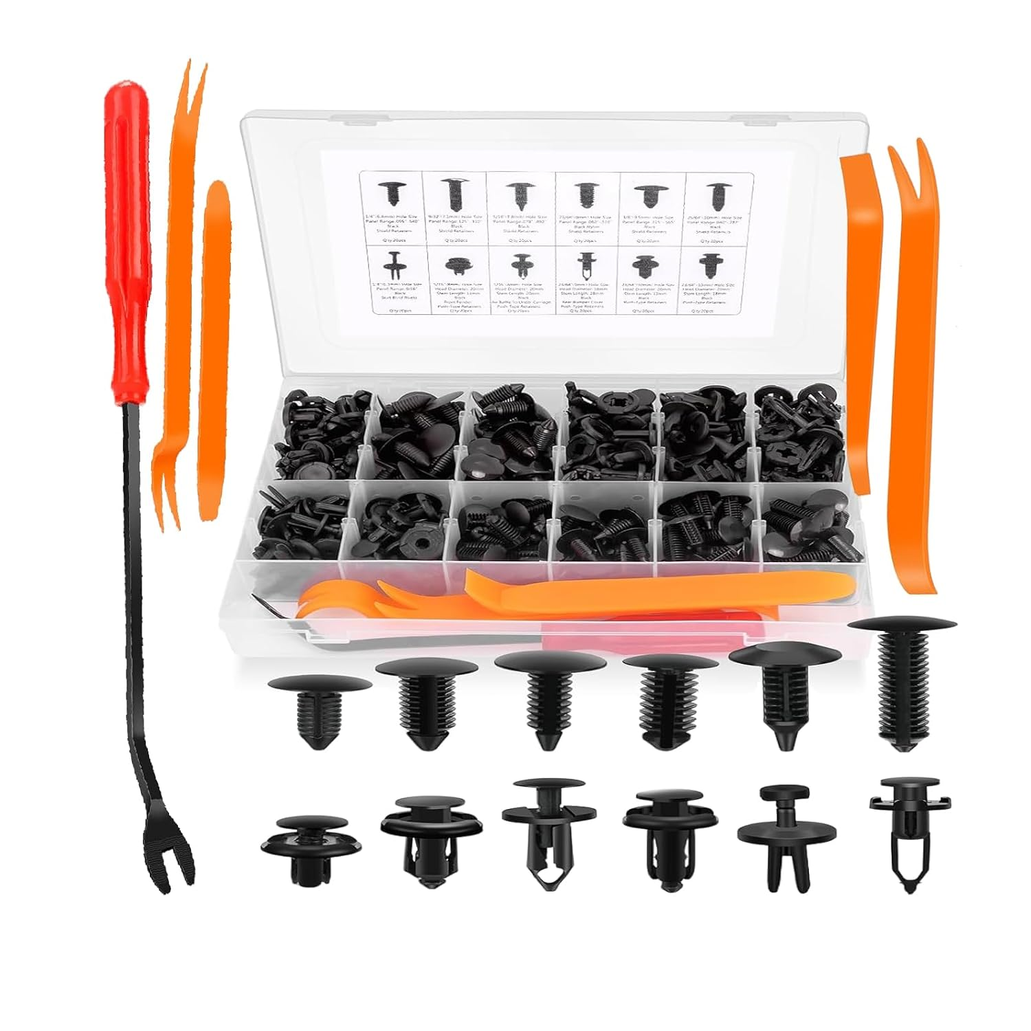 240PCS Car Push Retainer Clips Kit, Universal Automotive Push Retainer Clips Set with Plastic Storage Box, 12 Sizes for Ford, GM, Chrysler, Toyota, Honda image number 2