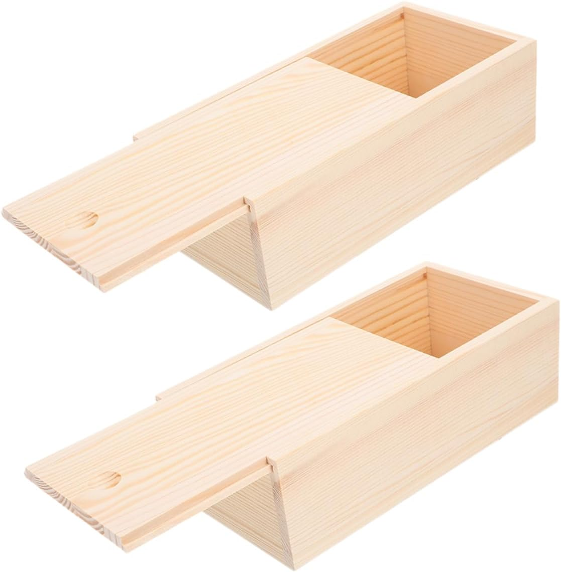 HOMSFOU 2Pcs Pine Wood Slide Lid Boxes Wooden Storage Keepsake Craft Organizers Small Unfinished Wood Boxes for DIY Jewelry and Desk Storage 14.5X7.5X4.5Cm image number 2
