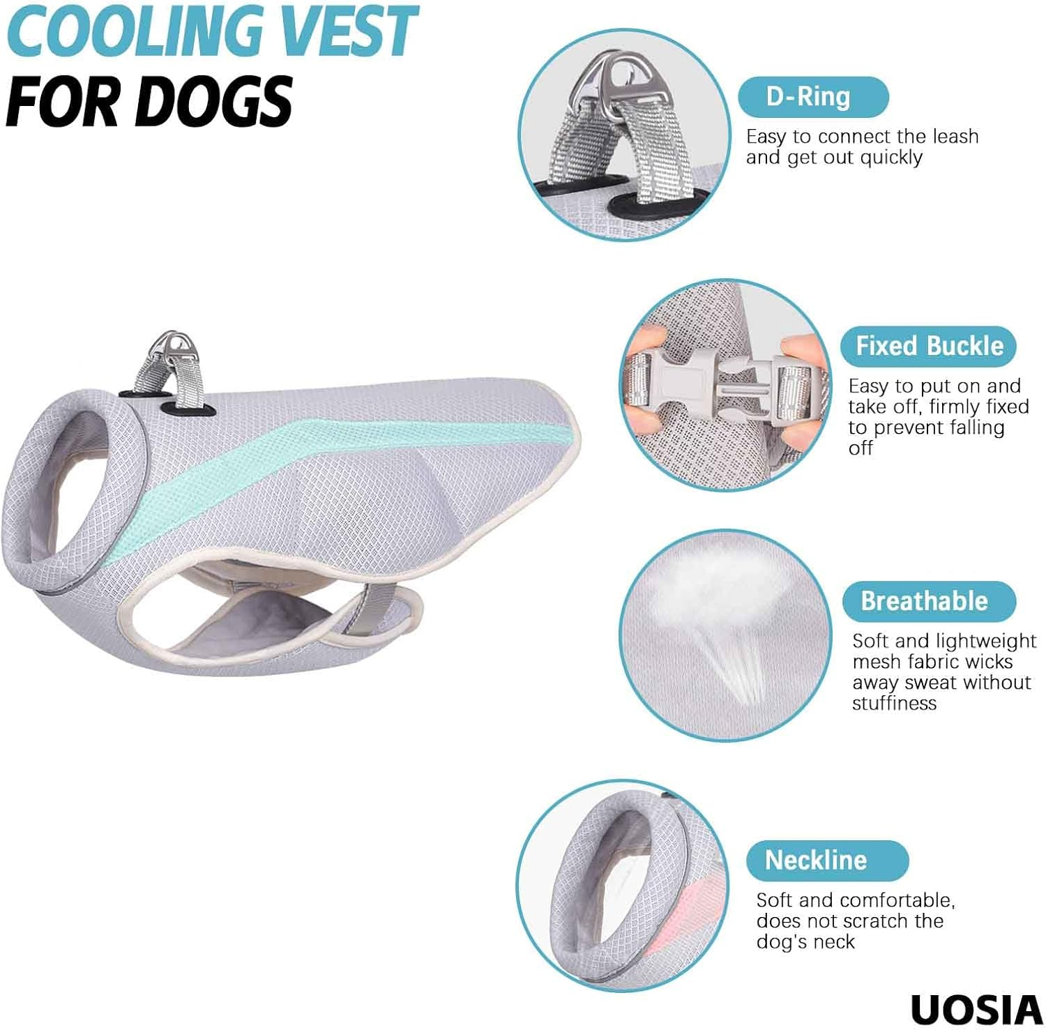 UOSIA Dog Cooling Vest Harness Extra Large Dog Cooling Jacket Lightweight Adjustable Puppy Vest with D-Ring and Reflective Cooling Shirt for Dogs Evaporation image number 5