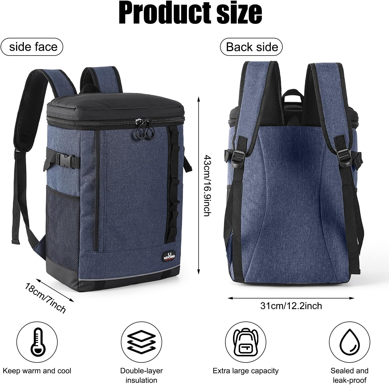 GIOD Picnic Backpack, Comfortable Insulated Cooler Backpack, Keep Cool, Waterproof and Leakproof 20 L Capacity Cooler Bag, Outdoor Travel Backpack, Thickened Insulation Backpack (Navy) image number 2