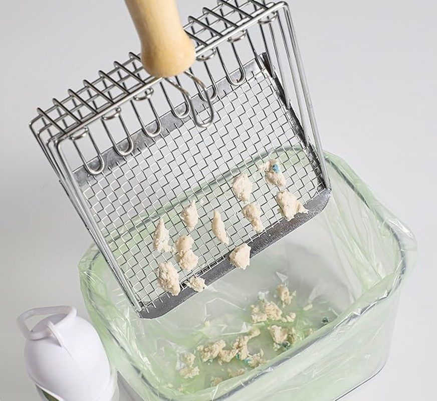 Aesthetic Cat Litter Scoop with Holder Stainless Steel Heavy Duty Litter Box Tray Pan Sifter with Comfortable Wood Grip Non-Stick Kitty Litter Scooper for Easy and Efficient Cleaning (Blue, One Size) image number 1