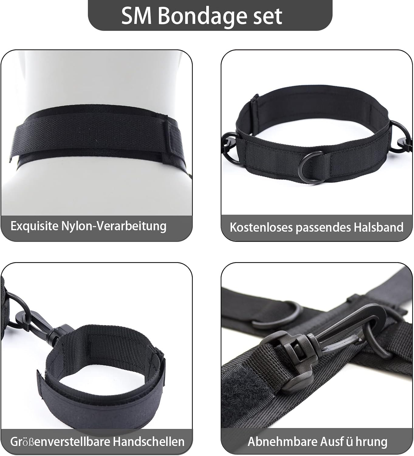 HABOWN BDSM Collar with Handcuffs Set - Erotic Fetish Neck and Back Slave Sex Toy - Black, One Size image number 6