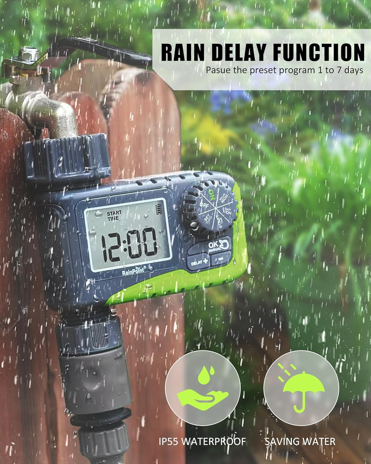 Tap Timer Outdoor, Programmable Water Timer for Garden Hose, Watering Timers with Rain Delay/Manual/Automatic Drip Irrigation and Lawn Watering System for Yard, 1 Outlet image number 4