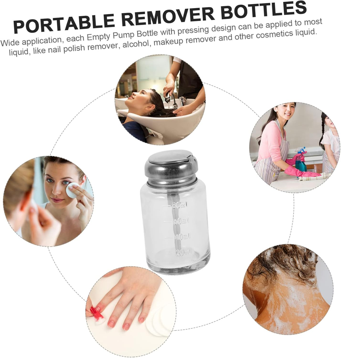 RORPOIR Glass Pump Bottle 3.7 Inch Wide Mouth Pressure Dispenser for Nail Polish Remover Manicure Liquid Portable Refillable Cleaning Container