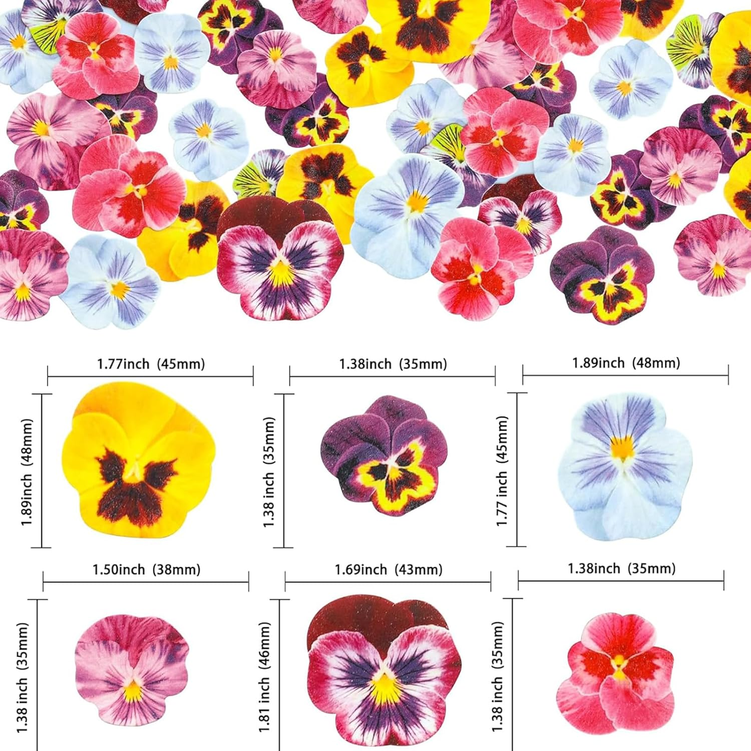 64Pcs Edible Flower Cupcake Toppers Spring Bridal Engagement Baby Shower Birthday Party Cupcake Picks Anniversary Party Decorations Supplies image number 2