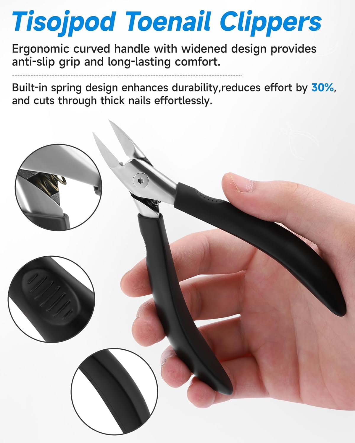 Tisojpod Nail Clippers,Toenail Clipper for Ingrown or Thick Toe Nails,Fingernail Clipper for Men Women Seniors with Stainless Steel Straight Blade Soft Handle Nail Cutter Black image number 5