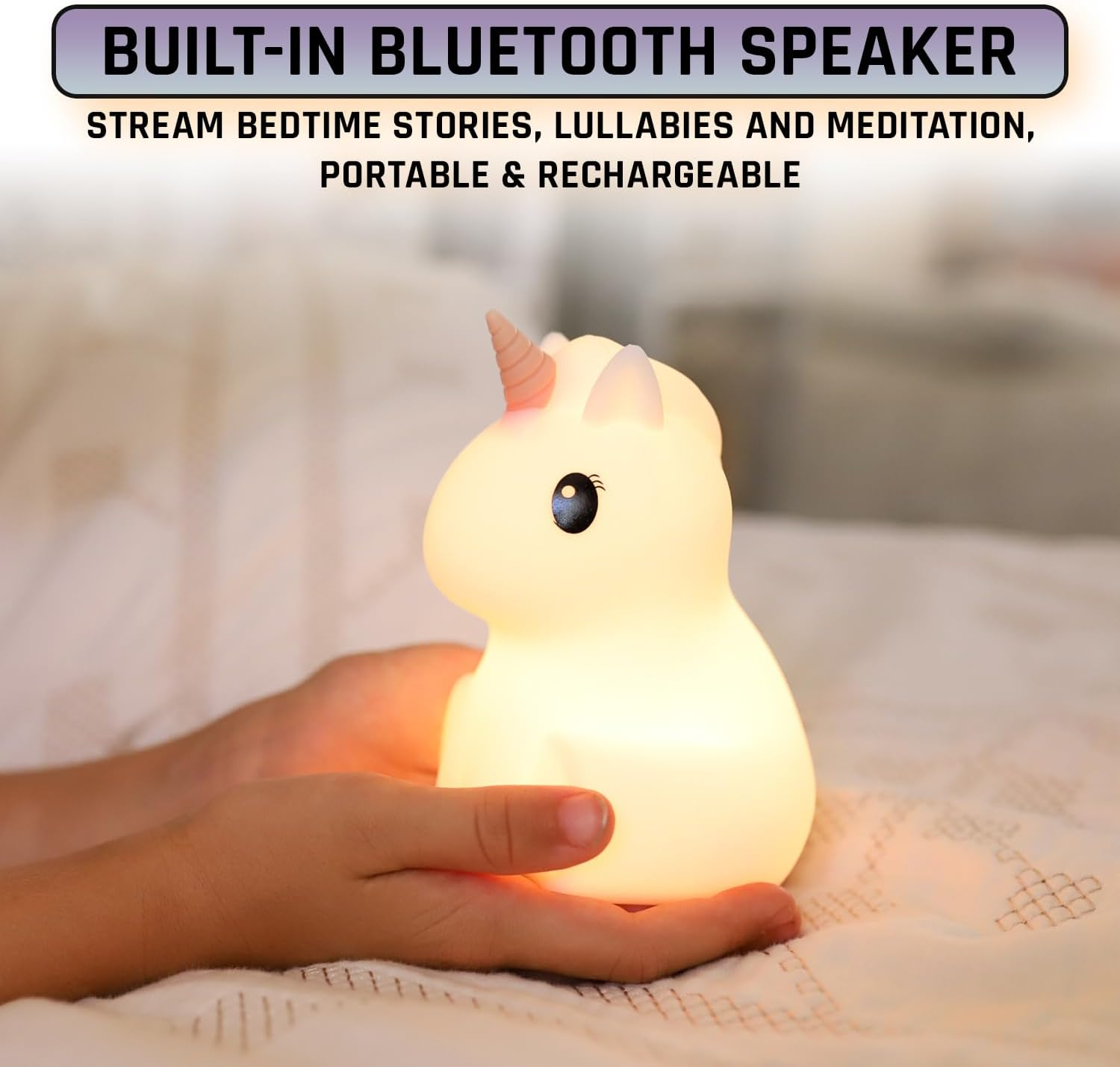 DUSKI Silicone Night Light with Bluetooth Speaker, 7 Color Changing Dream Guardian Kids Night Lights for Bedroom, Remote Controlled Rechargeable and Portable Lamp (Unicorn) image number 1