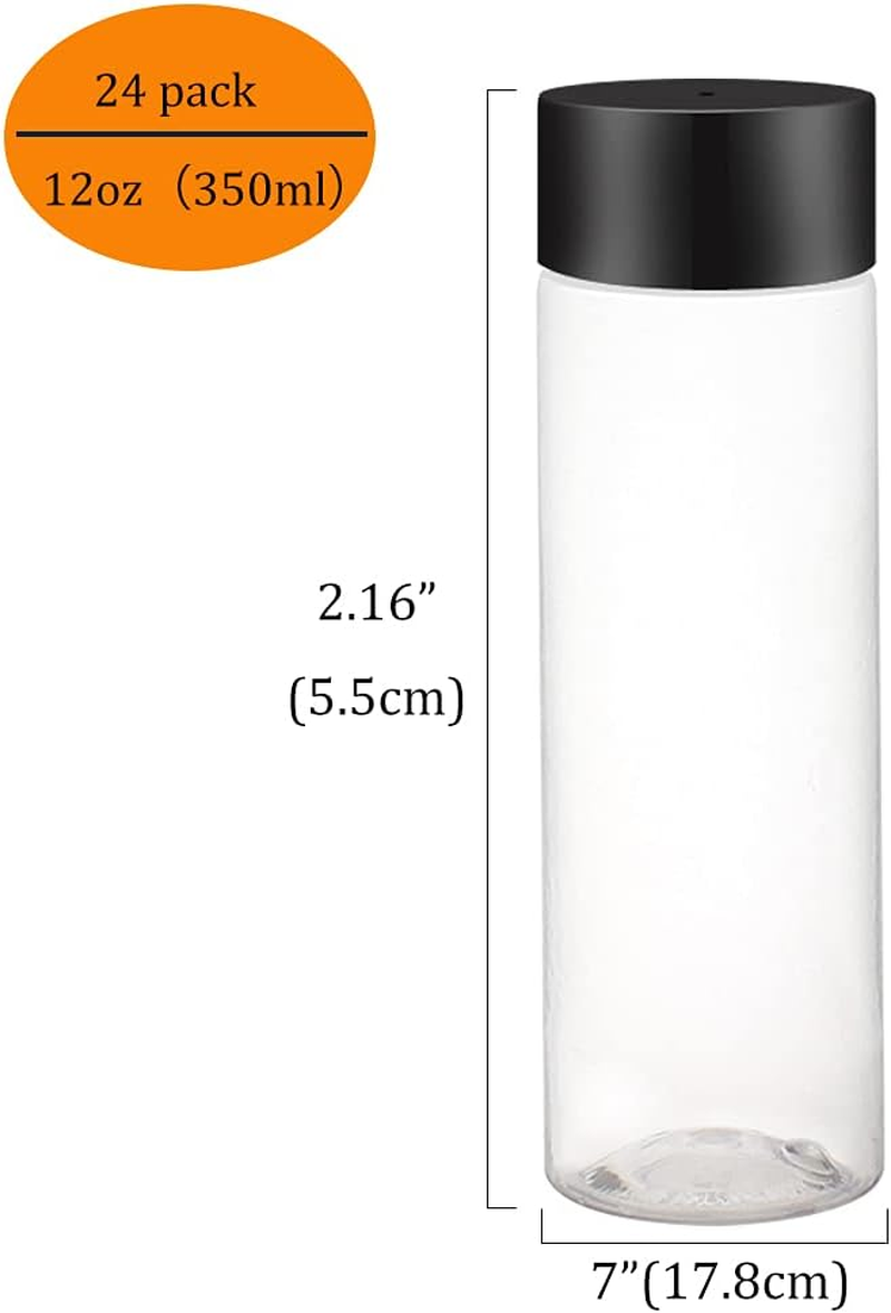 24 Pack 12 OZ (350 Ml) Clear PET Plastic Juice Bottles with Caps- - Plastic Smoothie Bottles-Reusable Bulk Beverage Containers with Lids for Juice, Milk and Other Beverage image number 1