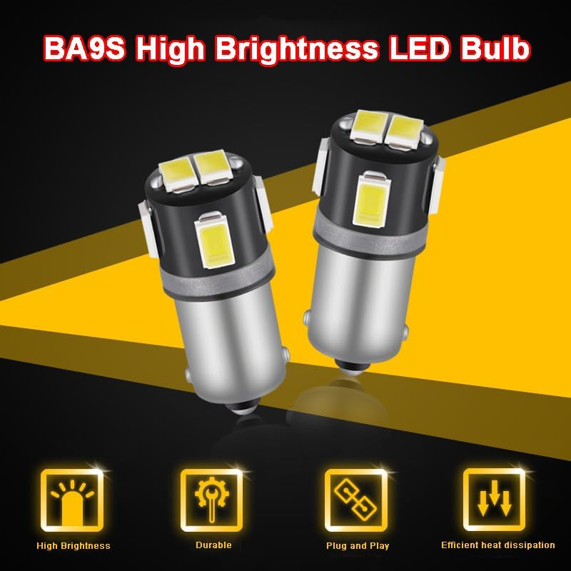 BA9S LED Bulbs BA9 1895 1891 53 57 Light Bulb 6-SMD 5630 Chips 6000K White 47830 64111 3893 for Car Interior Reading Dome Map License Plate Glove Box Cargo Light, Pack of 4 image number 5