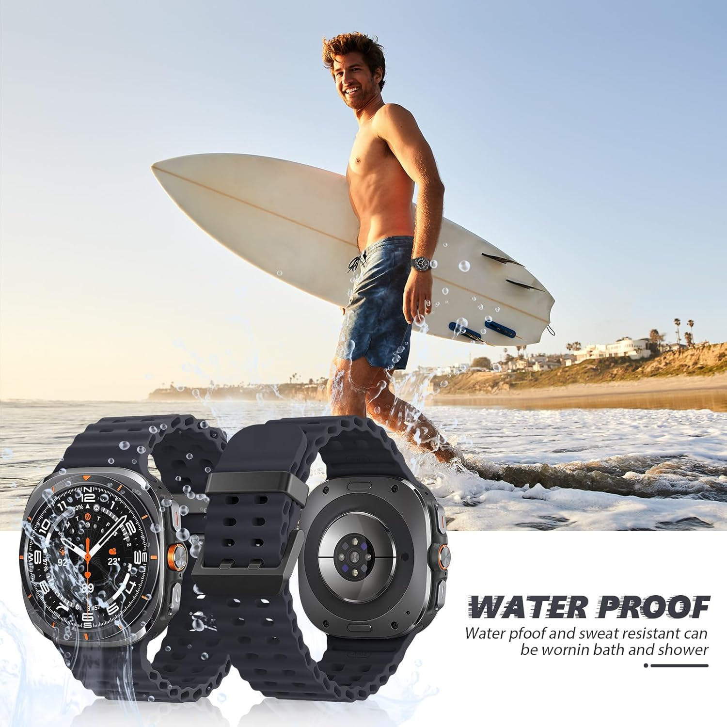 Ocean Bands for Samsung Galaxy Watch Ultra 2/Ultra 2025 2024 Women Men,Silicone Breathable Bracelet Wristband for Samsung Galaxy Watch 8/7 Ultra 47Mm - Black image number 7